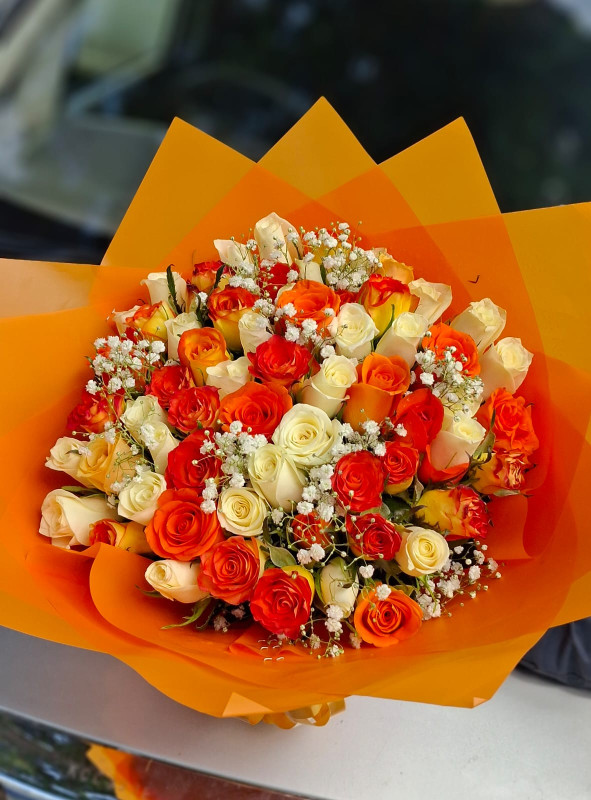 Mixed pink white roses